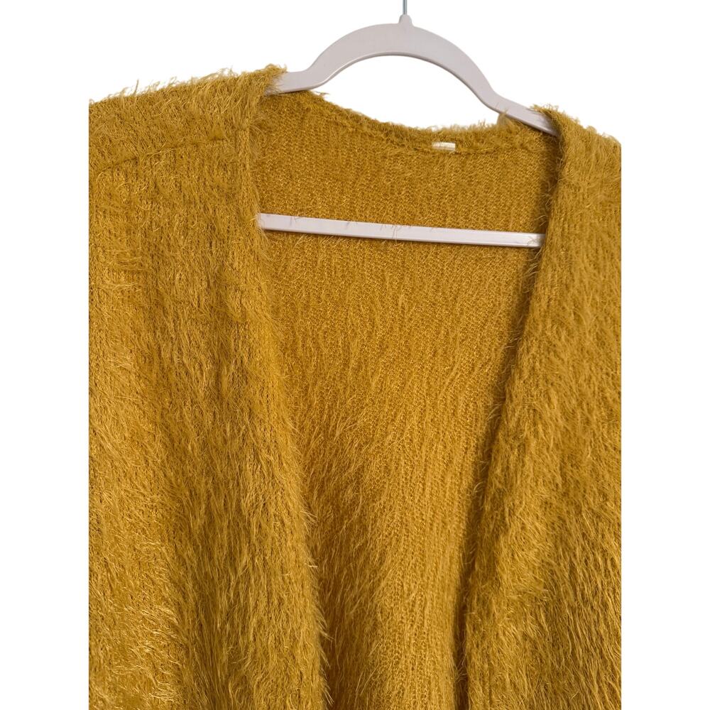 Women's S/M Boho Eyelash Angola Blend Yellow Open Front Cardigan Fall Soft - Picture 3 of 6